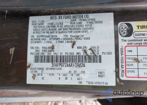 2006 Ford Fusion Se from USA, damaged, VIN 3FAFP07Z66R120426